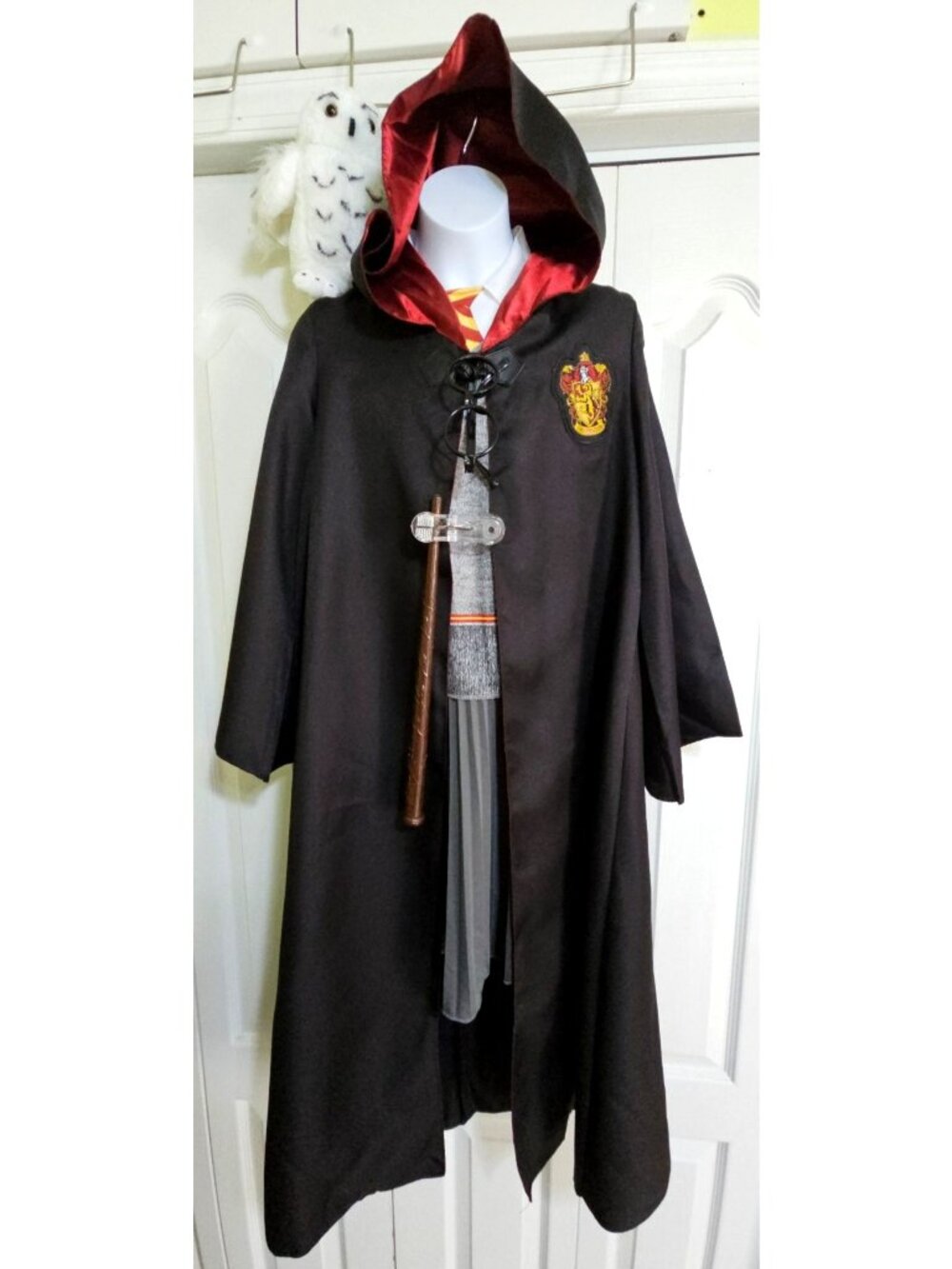 Harry Potter Hermione Deluxe Costume Girls 10-12 Dress Robe Wand Hedwig Plush